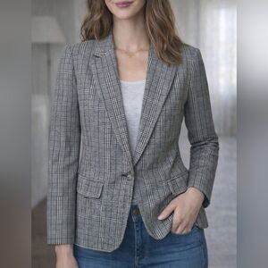 A New Day Classic Gray Plaid Women's Herringbone Blazer Small